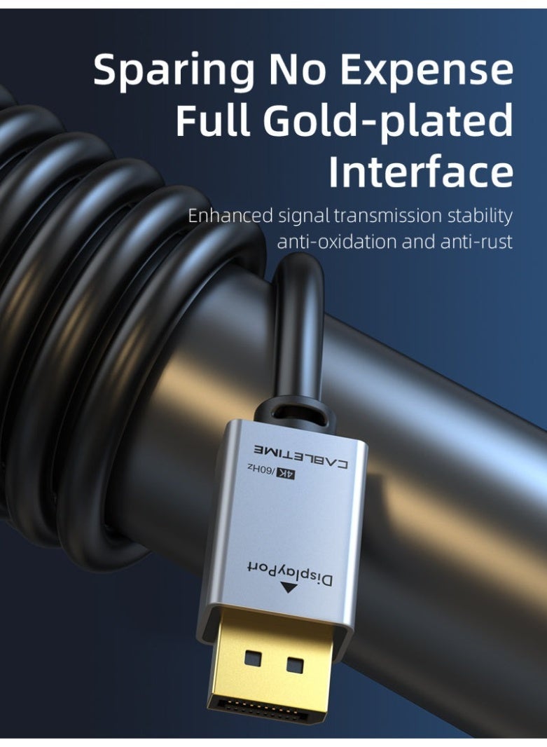 CABLETIME DISPLAYPORT TO DISPLAYPORT 1.2 CABLE 4K 60HZ UHD DP MALE TO MALE CORD – HIGH SPEED GOLD PLATED, AUDIO & VIDEO SUPPORT FOR PC LAPTOP MONITOR TV PROJECTOR - Image 4
